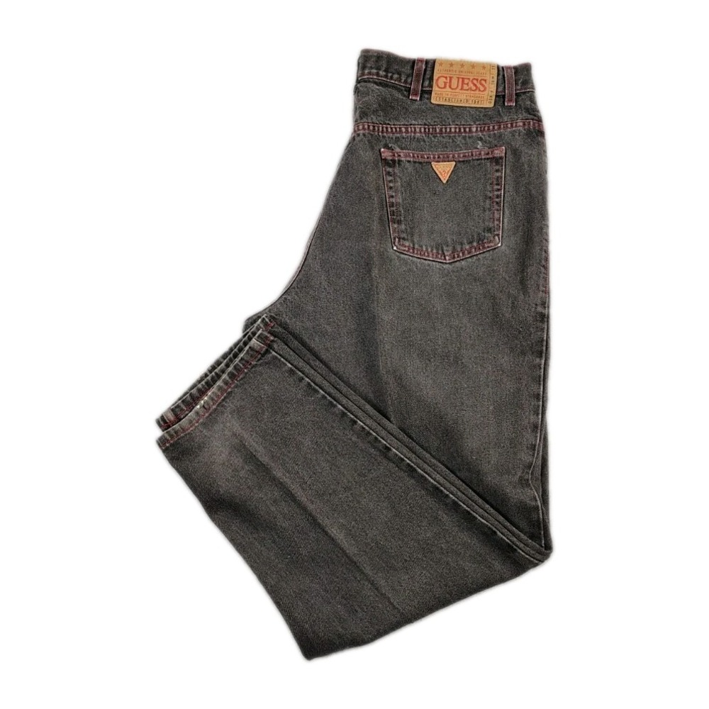 Guess Jeans Style 39075 Made In The USA Triangle Black Wash Red Stitching 38X31 - Picture 4 of 15
